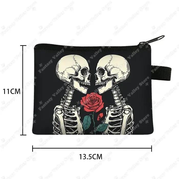 Porte-monnaie imprimé tête de mort gothique pour filles