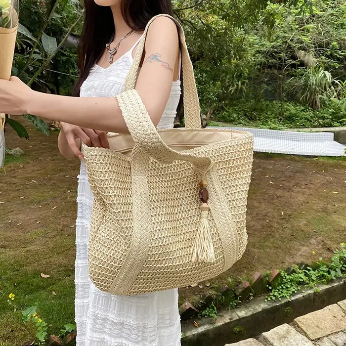 Sac à main en paille tissé pour femmes