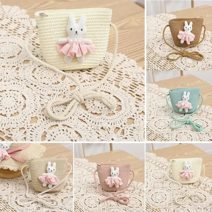Mini sac à main en paille avec fermeture éclair pour enfant