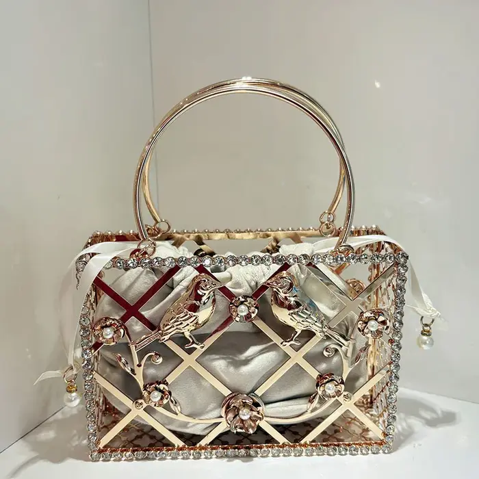 Seau Cage à oiseaux Mini sac à main femmes or gland sac à main