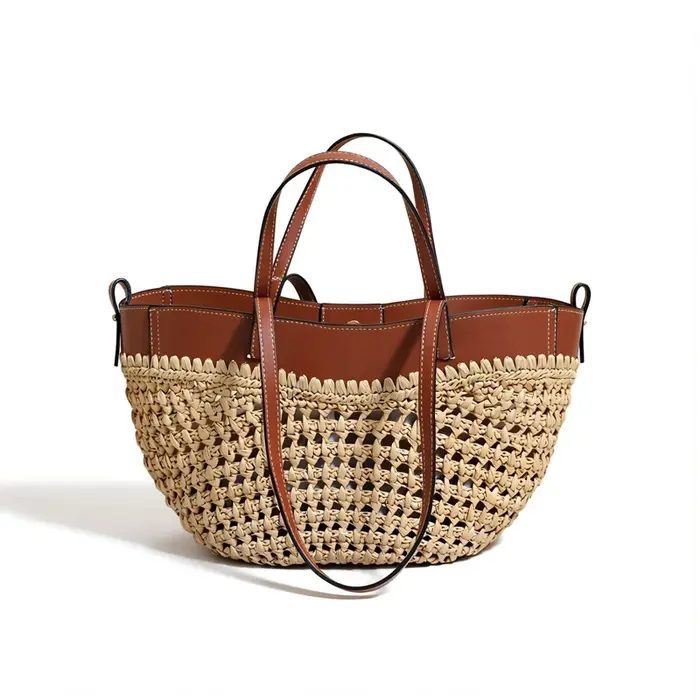 SHELKSBAG Sac fourre-tout en paille tressée tendance pour femme