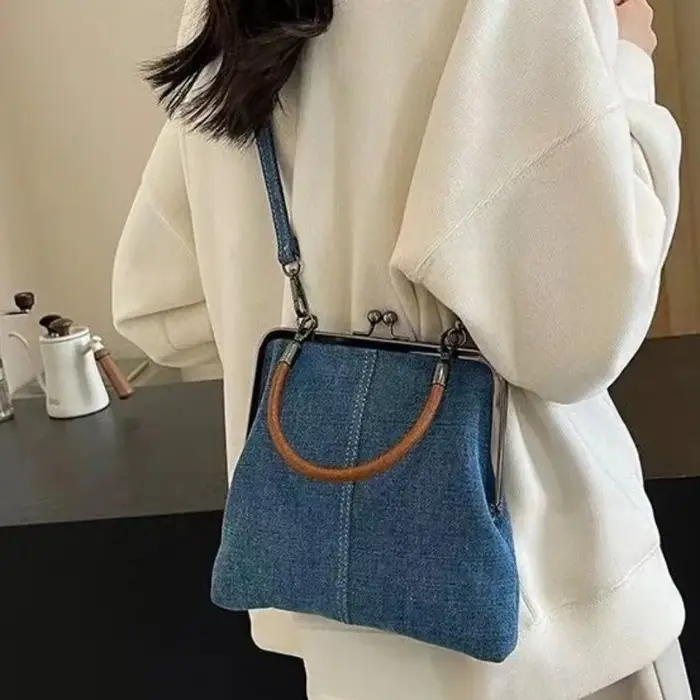 Sac à main en denim bleu marine pour femme