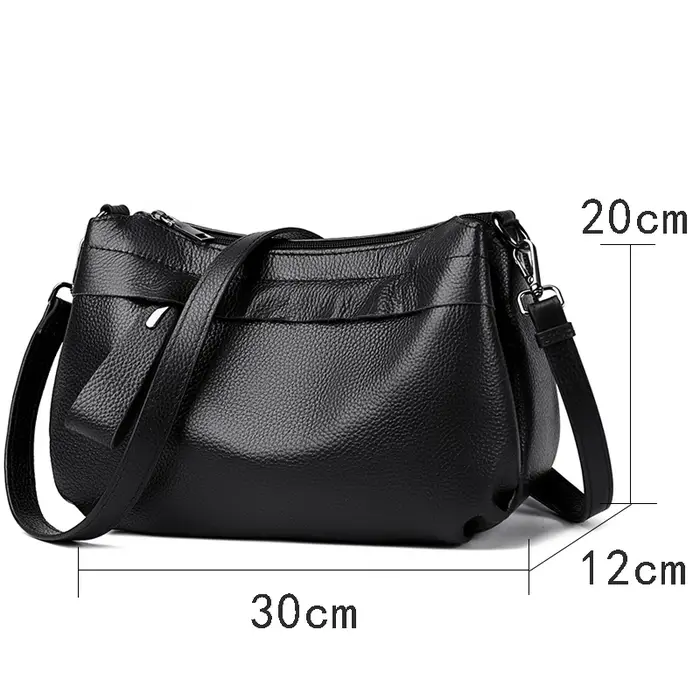 Sac à bandoulière en cuir véritable noir pour femme, bandoulière réglable, sac rectangulaire polyval