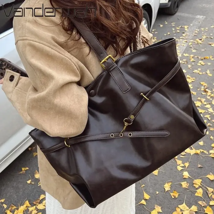 Sac fourre-tout vintage en cuir PU ciré à l'huile