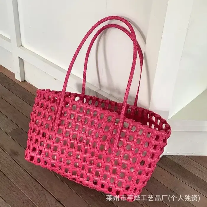 Sac fourre-tout tissé à la main coréen, grand sac de plage de style bohème, sac à bandoulière décontracté en forme de panier pour femmes