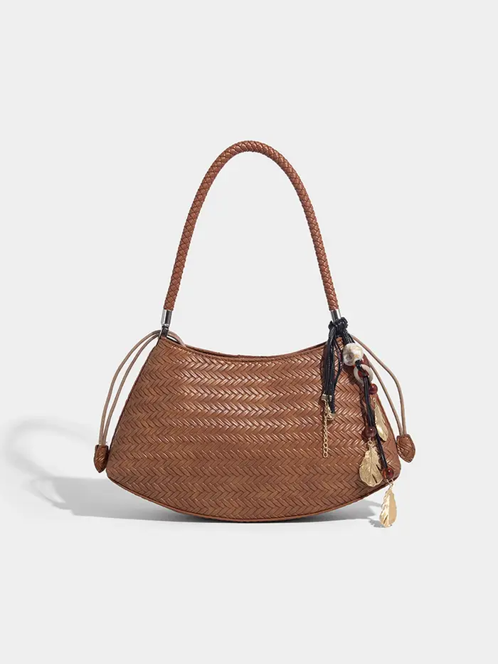 Sac panier à légumes tissé français, sac à bandoulière simple en cuir pu pour femmes, sac rétro arti