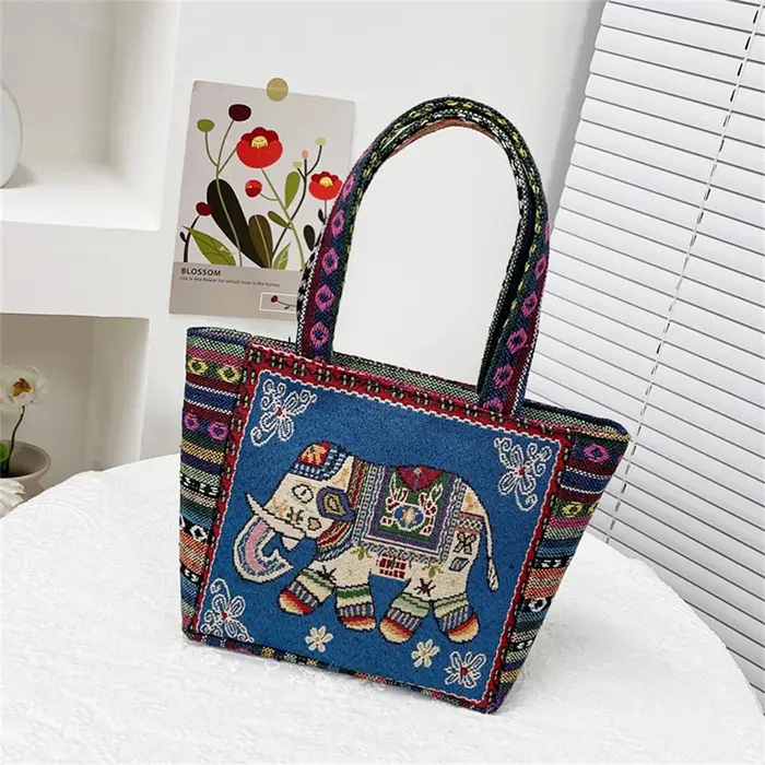 Sac à bandoulière en nylon brodé rétro pour femme