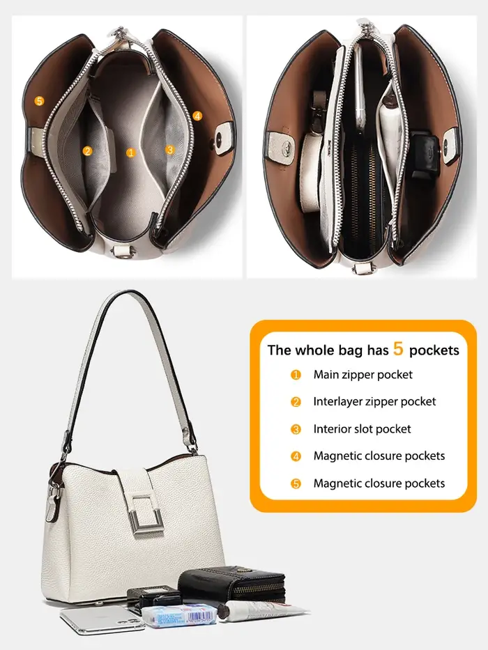 Zency-Grand Sac à Main en Cuir group pour Femme, Sac à Bandoulière Blanc, Noble, Designer, Initié Co