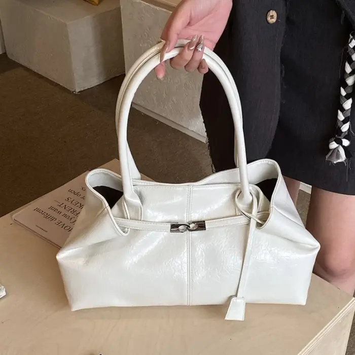 Nouveau Sac à Main Femme 2026 Grande Capacité en Cuir Souple Plissé, Sac Fourre-tout Rétro pour Trajet Quotidien, Sac Bandoulière de Qualité