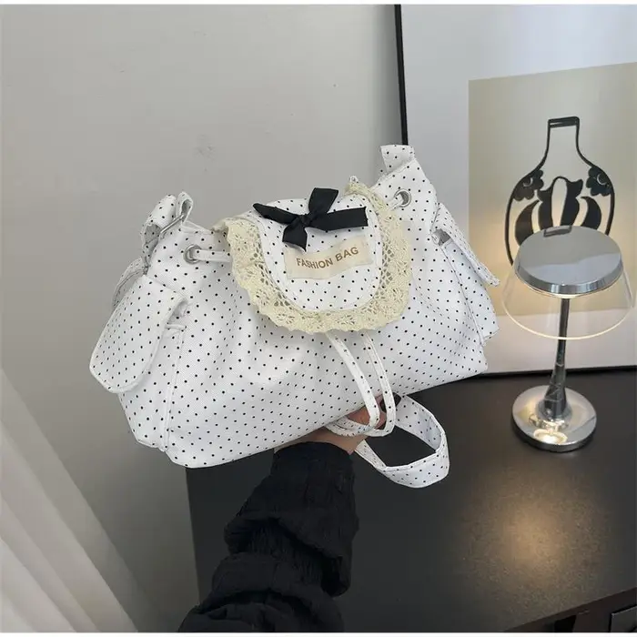 Sac fourre-tout en dentelle à pois grande capacité