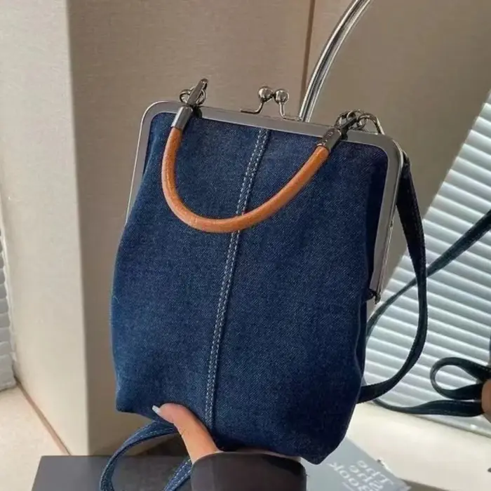 Sac à main en denim bleu marine pour femme