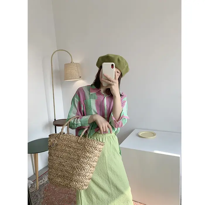 Grand sac fourre-tout tissé en paille pour femmes