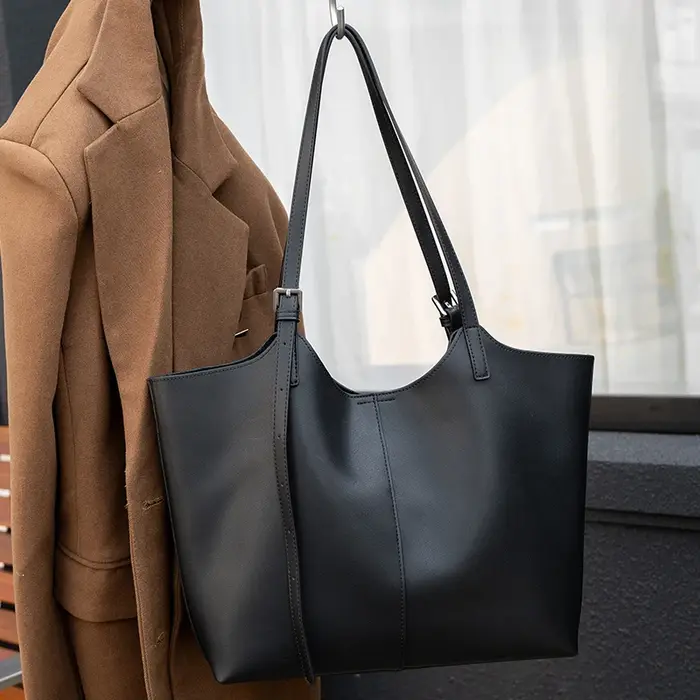 Sac fourre-tout en cuir véritable naturel pour femmes