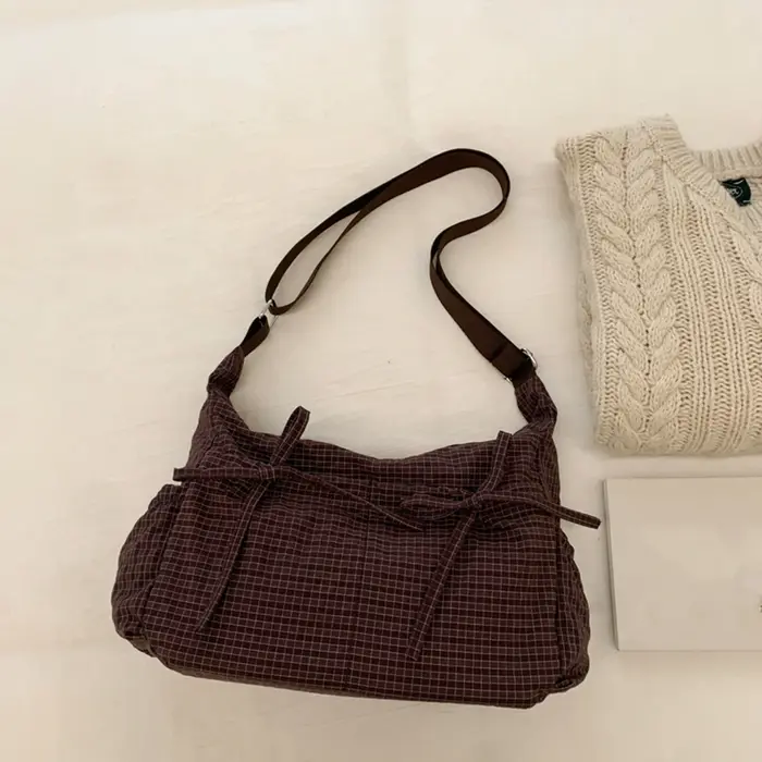 Sac à bandoulière simple à grille rétro de Style coréen, grande capacité, polyvalent pour l'école, l