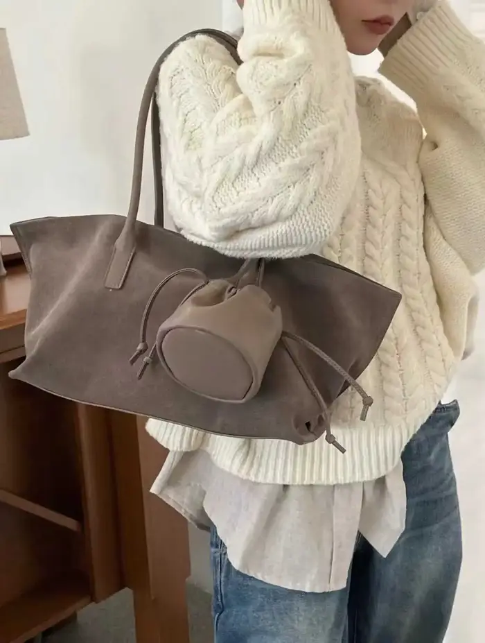 Sac fourre-tout vintage en suède grande capacité