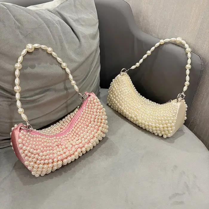 Sac à main Semi-circulaire tissé à la main en perles pour femmes