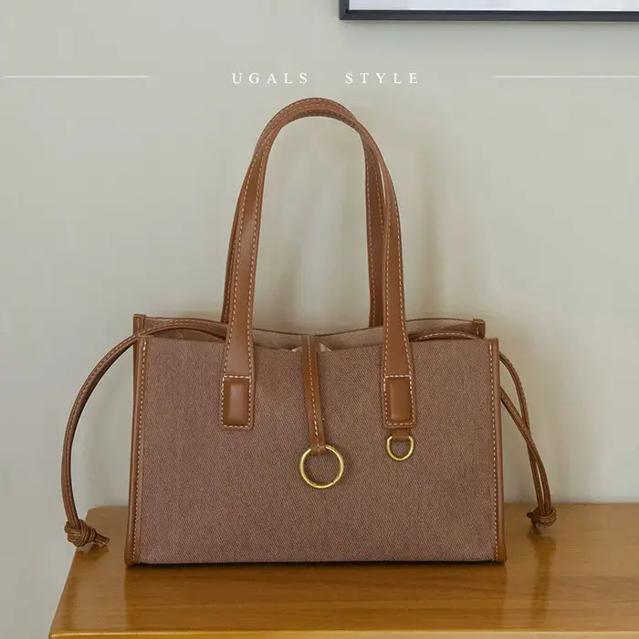 Sac fourre-tout JIAERDI beige à blocs de couleur pour femme