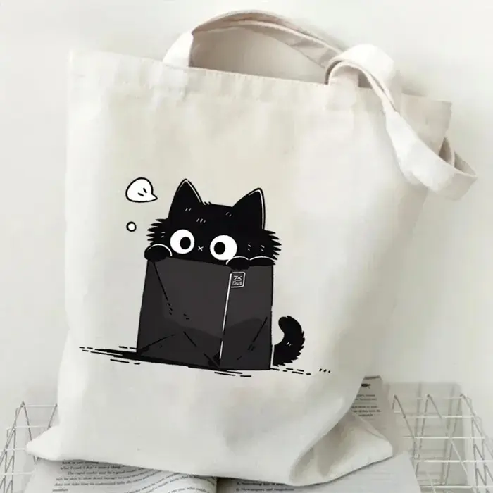 Sac fourre-tout en toile imprimé chat