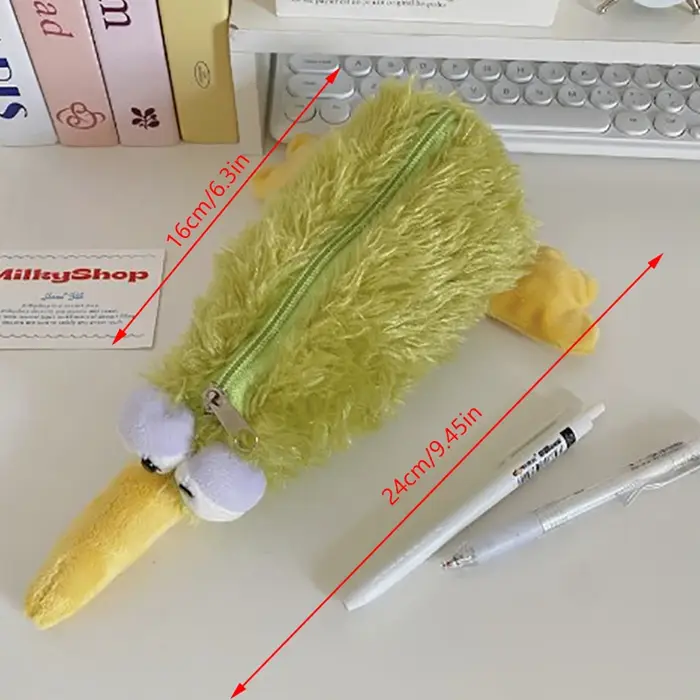 Pochette en peluche oiseau vert Kawaii