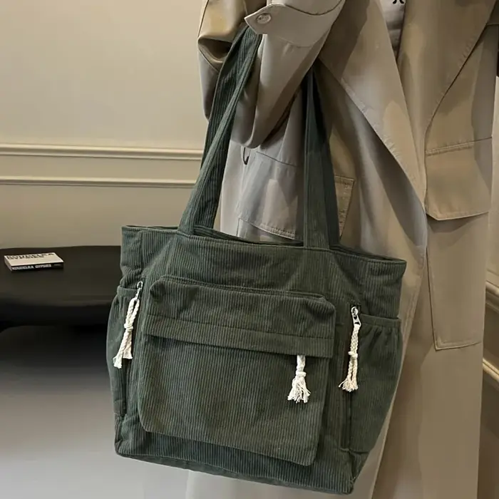 Sac fourre-tout en velours côtelé avec plusieurs poches, sac à main Chic et décontracté pour femmes,