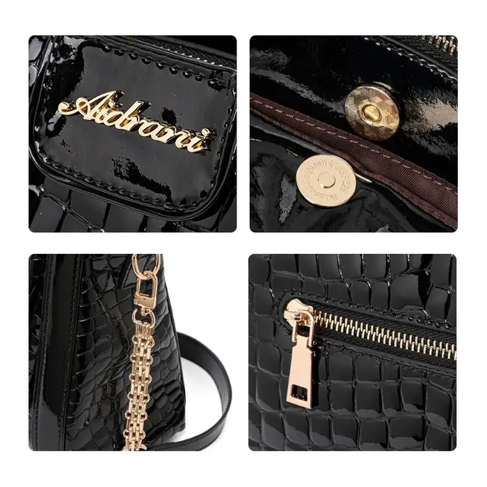 Nouveau sac fourre-tout en cuir verni effet croco brillant pour femme
