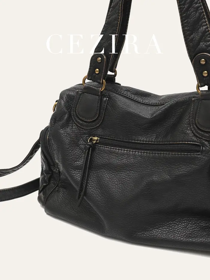 Sac à Bandoulière Vintage Unisexe en Cuir PU Délavé pour Femme
