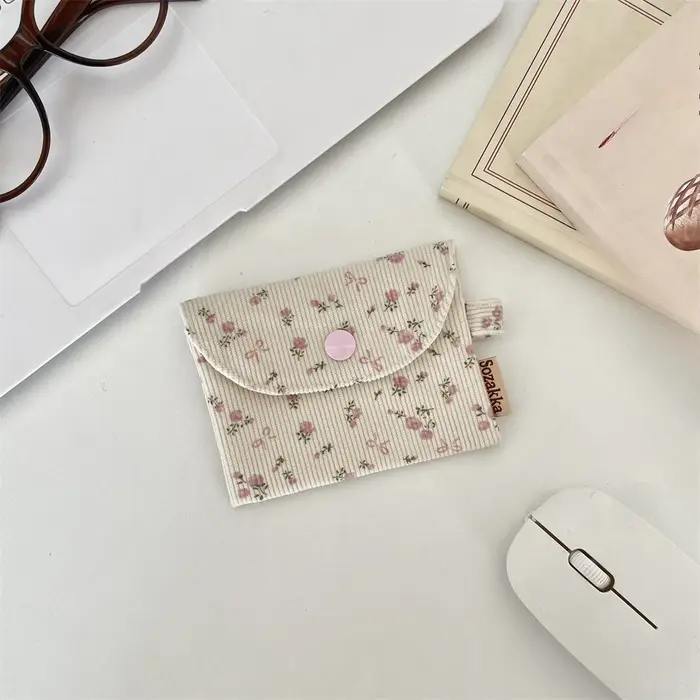 Mini Portefeuille Porte-Monnaie Petit Sac Carré en Corduroy pour Étudiant Bus Cartes d'Identité Bancaires