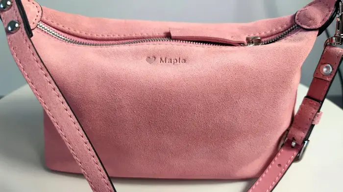Sac Hobo en érable et daim rose pour femme