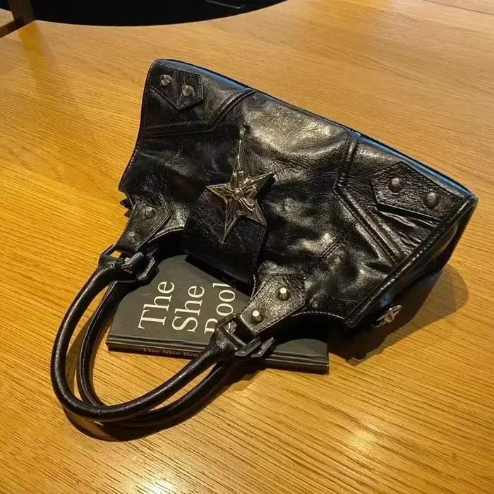 Sac fourre-tout noir étoile gothique coréenne pour femme, sac à main fille Y2K, sacs à main initiés, esthétique vintage, nickel é, grunge punk, goth, E27