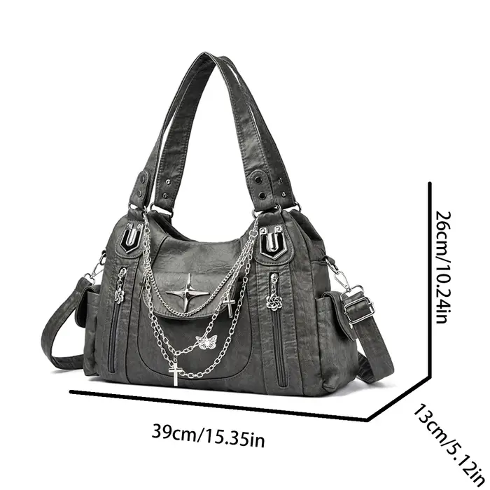 Sac à bandoulière rétro Punk pour femmes, sac à bandoulière avec chaîne en métal, multi-poches, gran