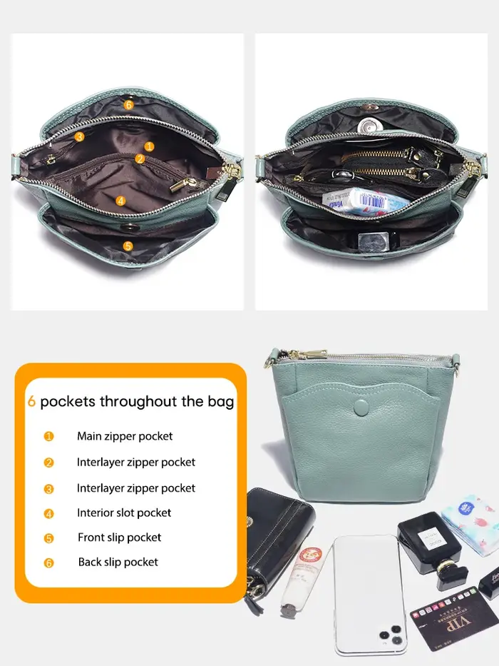 Zency Laides-Sac à main en cuir de vachette souple pour femme, petit sac à bandoulière décontracté,