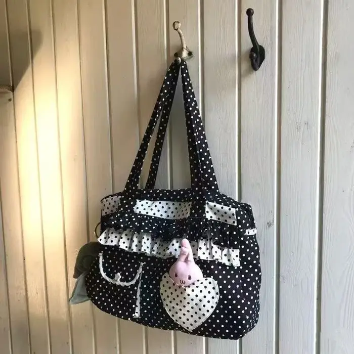 Sac fourre-tout en toile à pois rétro avec imprimé cœur