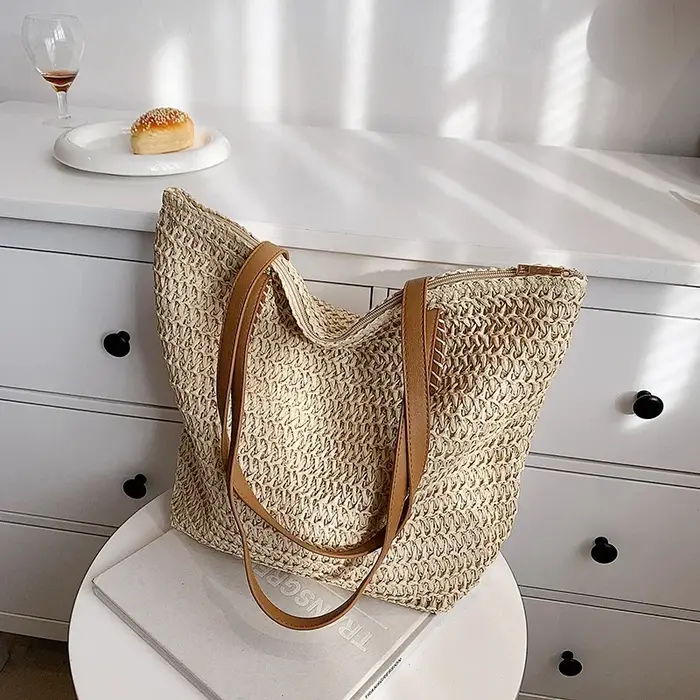 Sac à main bohème en paille pour femmes, fourre-tout de plage, de voyage, tissé à la main, nouvelle 