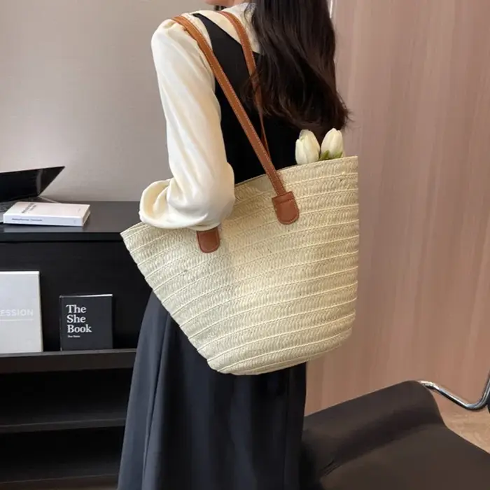 Sacs de plage de style bohème pour femmes, sac à main en paille fait à la main, fourre-tout de voyag
