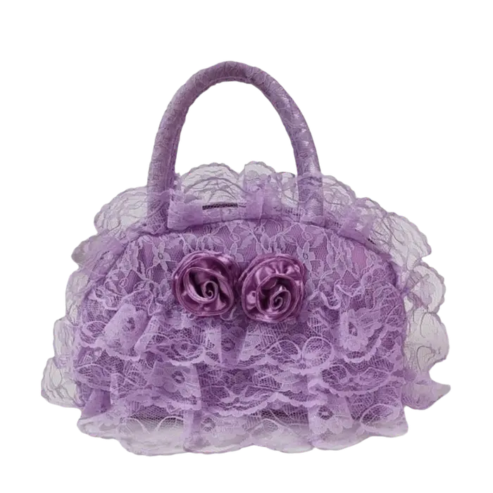 Sac à main en dentelle à volants en polyester, motif rose 3D, sac Lolita multicouche, intérieur spac