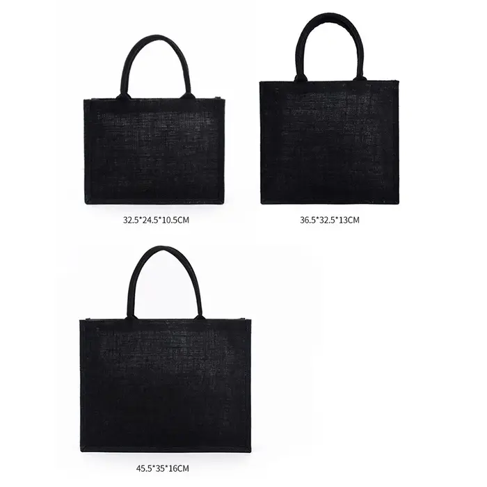 Grand sac fourre-tout en toile de jute noire