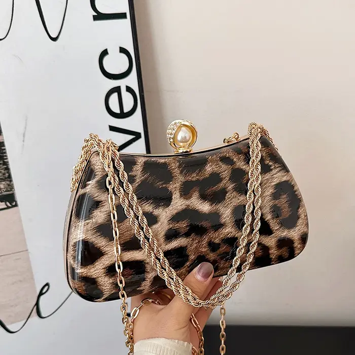 Pochette à chaîne mode soirée sac à main téléphone sac dame marron léopard impression sac