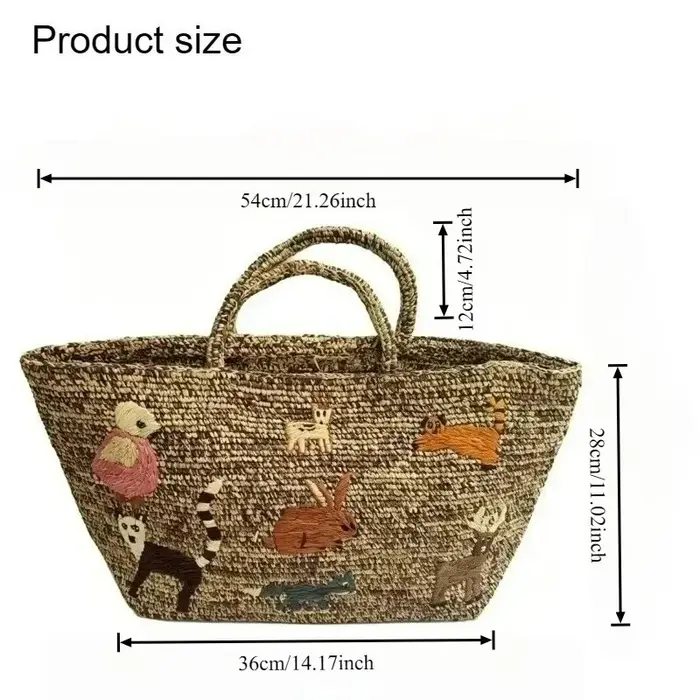 Sac fourre-tout en raphia fait main avec broderie