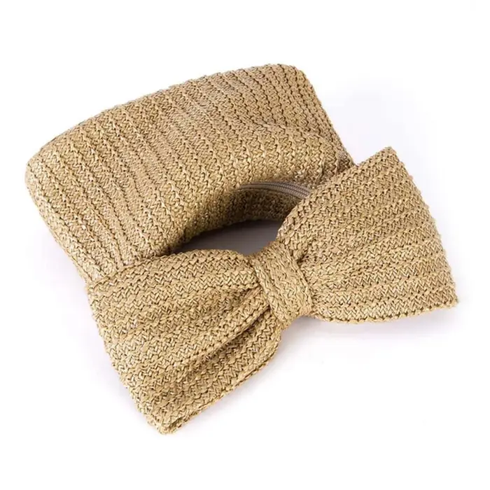 Pochette tissée en paille avec nœud pour femme