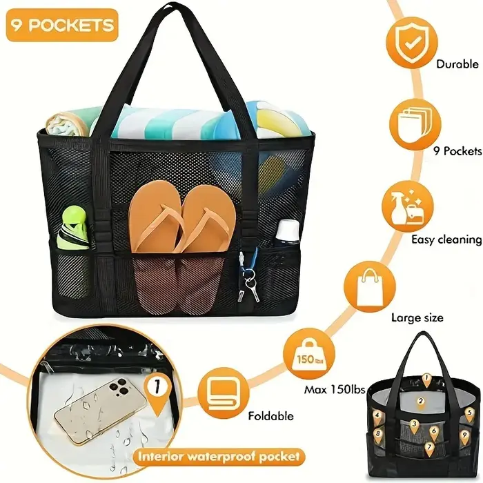 Sac de plage pliable en maille