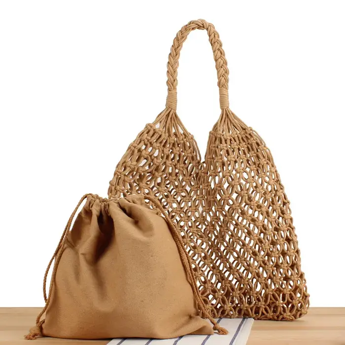 Sac de plage d'été pour femme en corde de coton tricotée