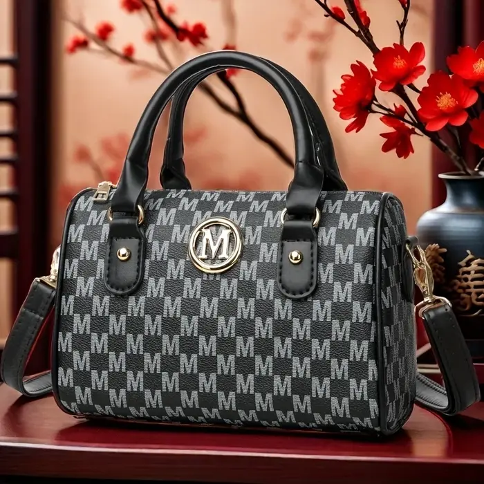 Women Alphabet Shoulder Bag with Golden "M" Logo