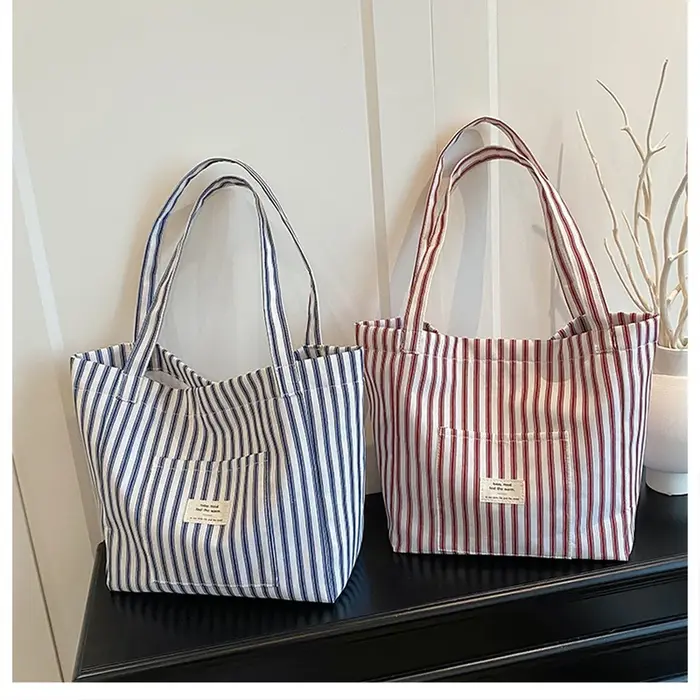 Nouveau Sac de Plage Cabas Tendance pour Femme en Toile Rayée Grande Capacité Sac à Bandoulière Sac à Main