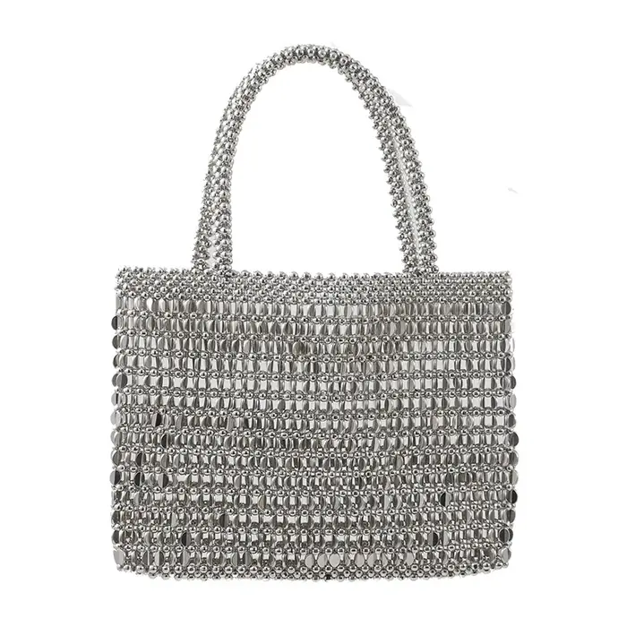 Vintage fait à la main dames sac à main tissage perlé mode couleur argent brillant paillettes sac à 