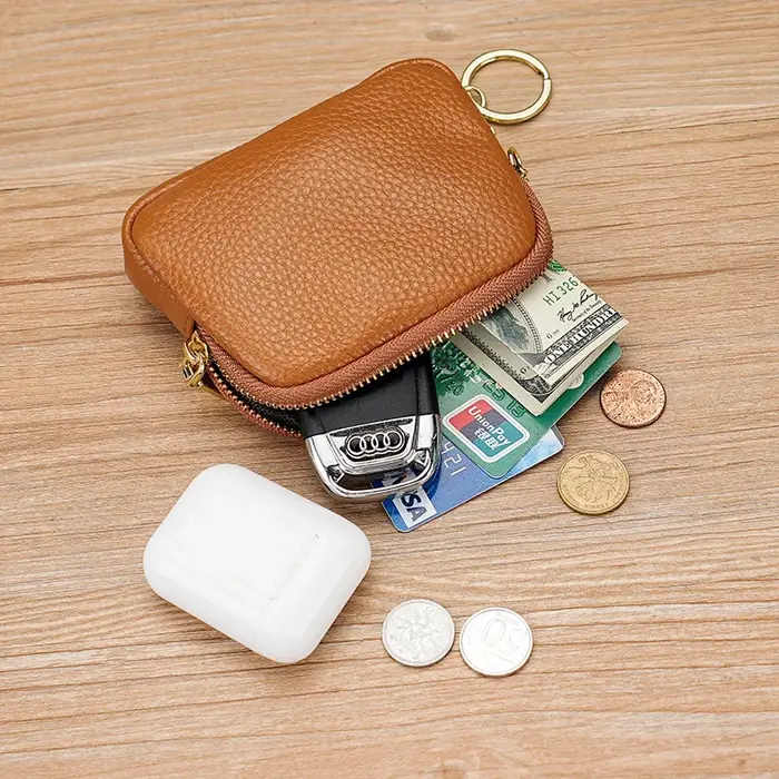 Mini porte-monnaie à fermeture éclair en cuir PU multicolore avec porte-clés petit portefeuille Portable