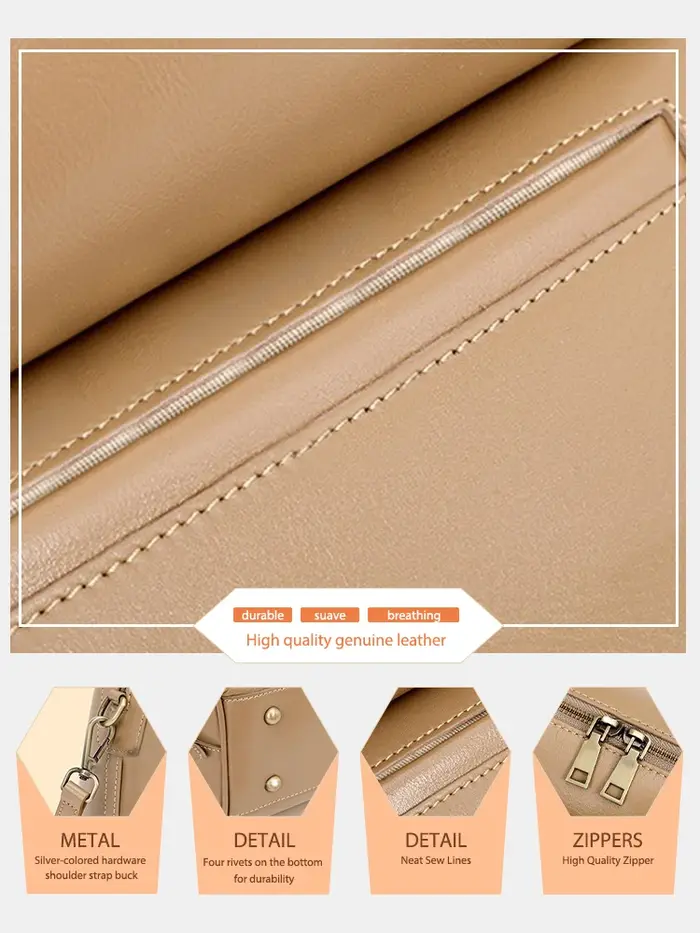 Zency sac à main en cuir véritable pour femme sac à bandoulière en peau de vache grande capacité Bos