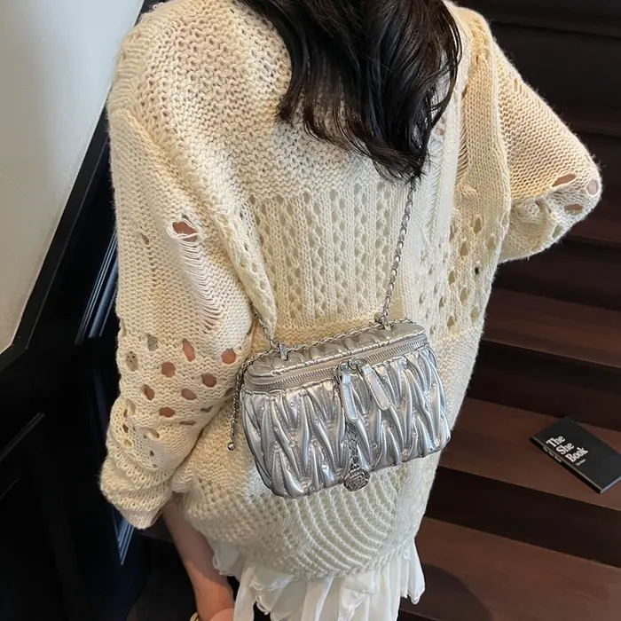 Argent bolsa feminina mode matelassé sac à bandoulière tendance Mini petite boîte rouge à lèvres pochette fermeture