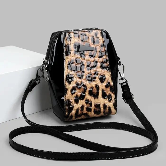 Sac à Main Patchwork Motif Léopard et Crocodile pour Femme Petit Sac Bandoulière