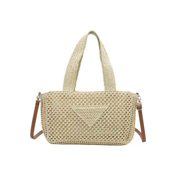 Sac en paille tressé grande capacité style vacances à la plage