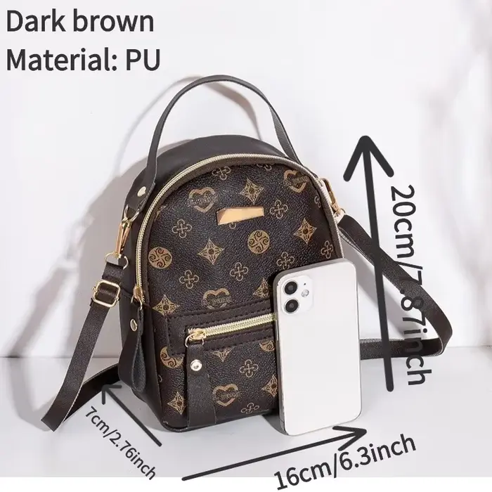 Sac à dos Mini Femme Cuir PU Imprimé Élégant Multifonction Léger Sac à Bandoulière pour Sortie Quotidienne Voyage